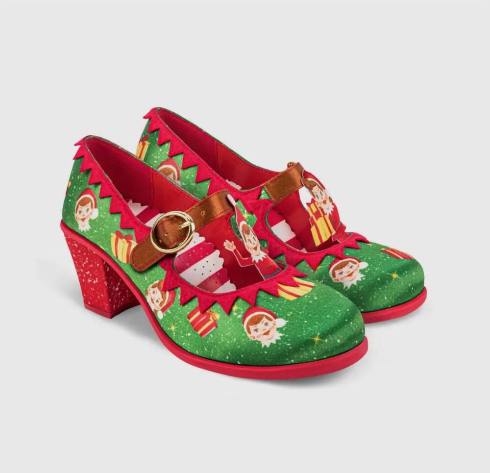 NEW HOT CHOCOLATE DESIGN women's mid heels elf mary jane pump in multi xmas